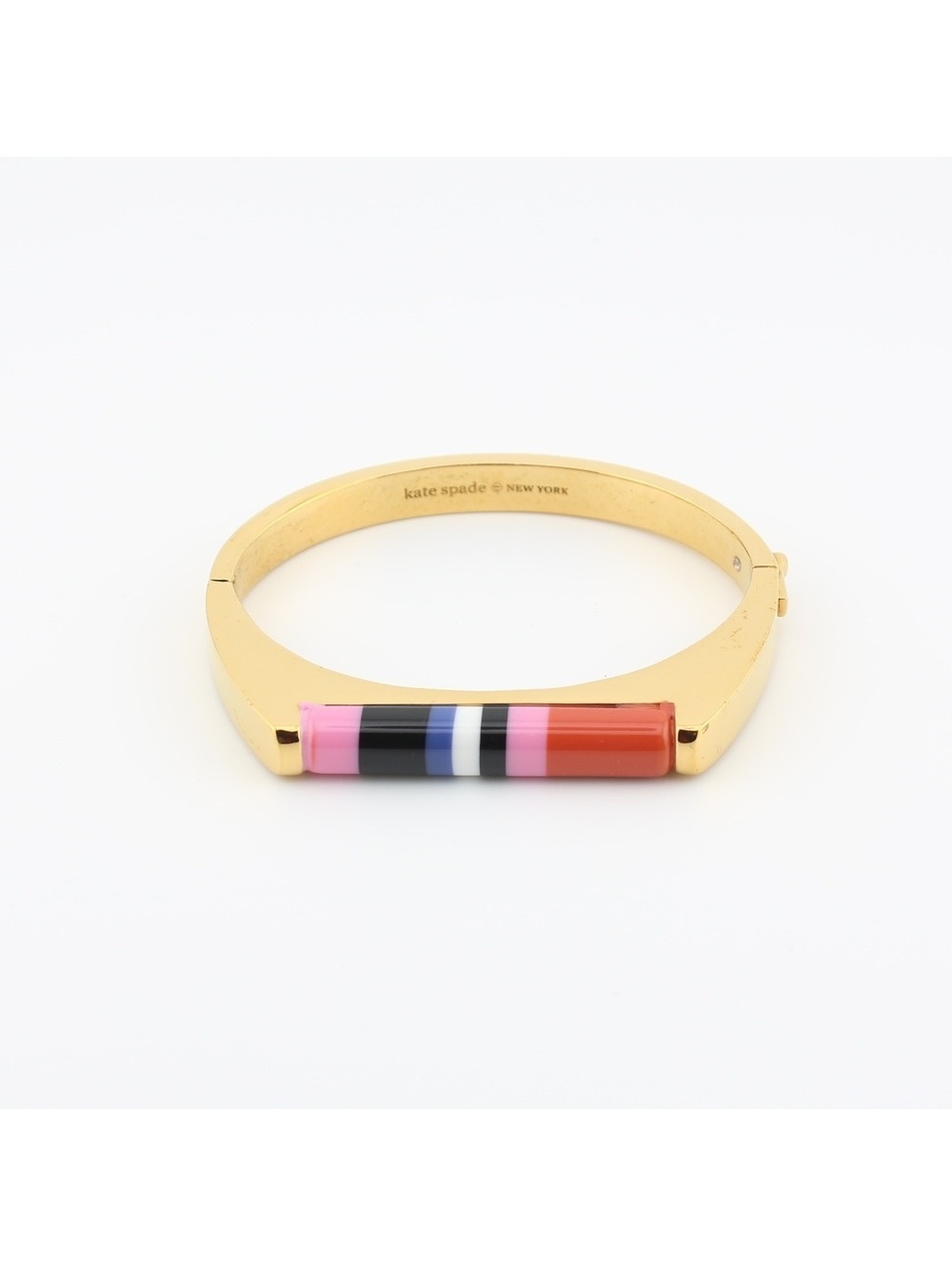 Kate Spade Gold Tone Multicolor Stripe Hinged Bangle Bracelet